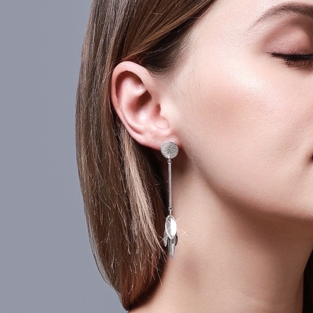 Silver Tulip Drop Stud Earrings